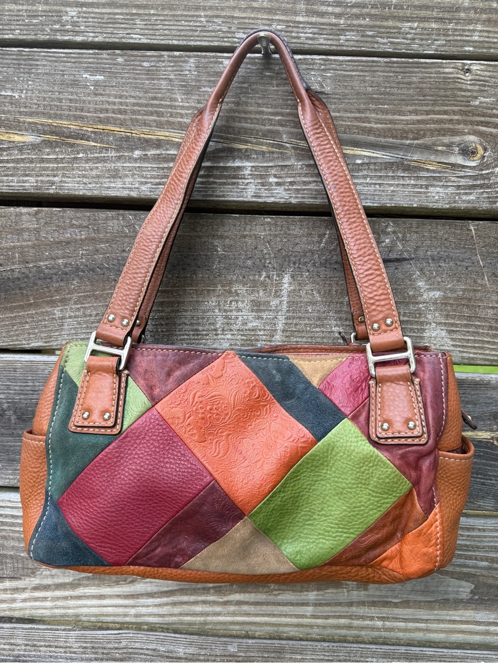 Vintage Fossil Multicolor Patchwork Leather Suede Shoulder Bag Y2K 90s Boho - Picture 14 of 14